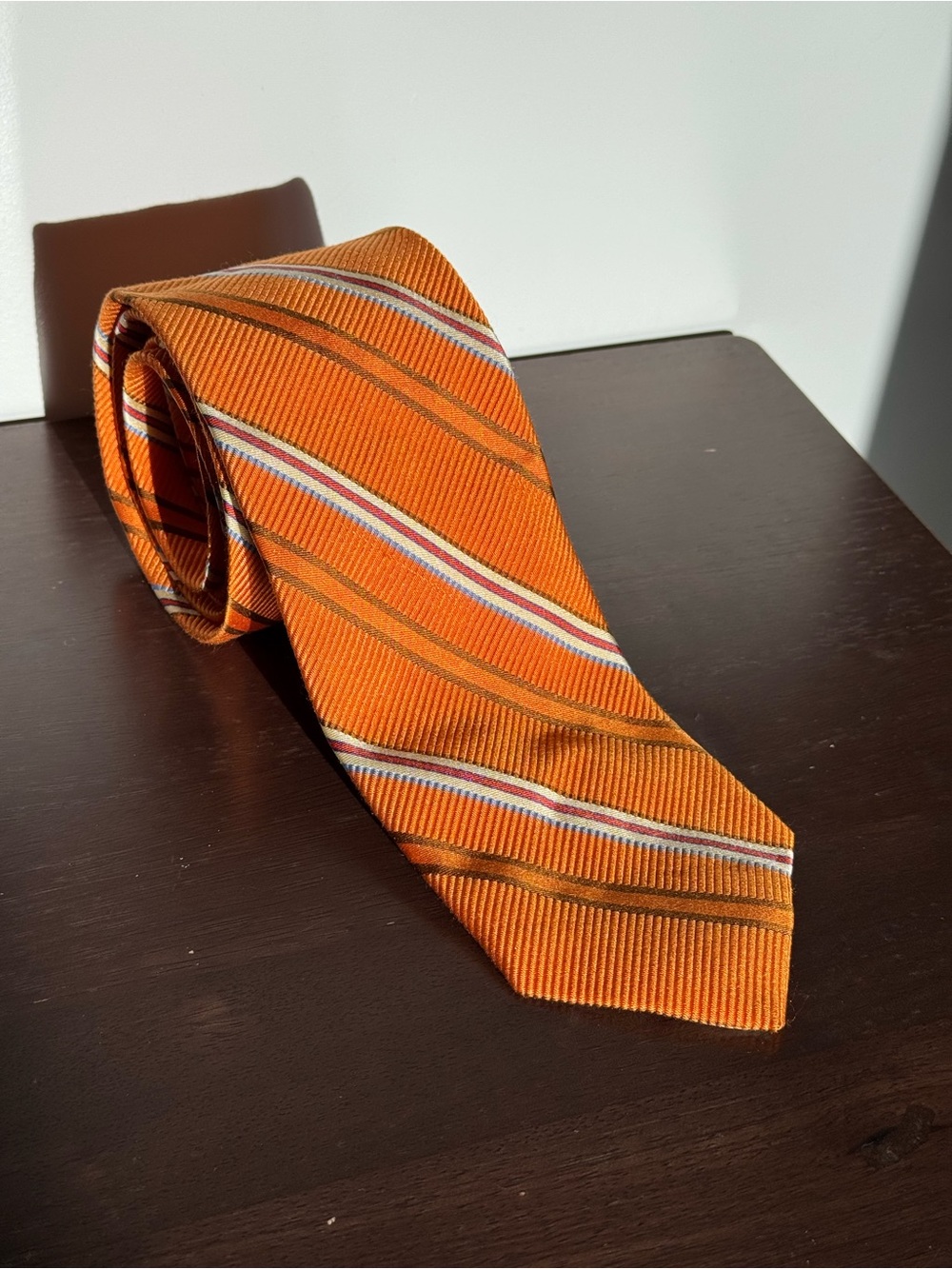 Robert Talbott Century Ltd Orange Striped Silk Tie Handmade USA Classic Designer